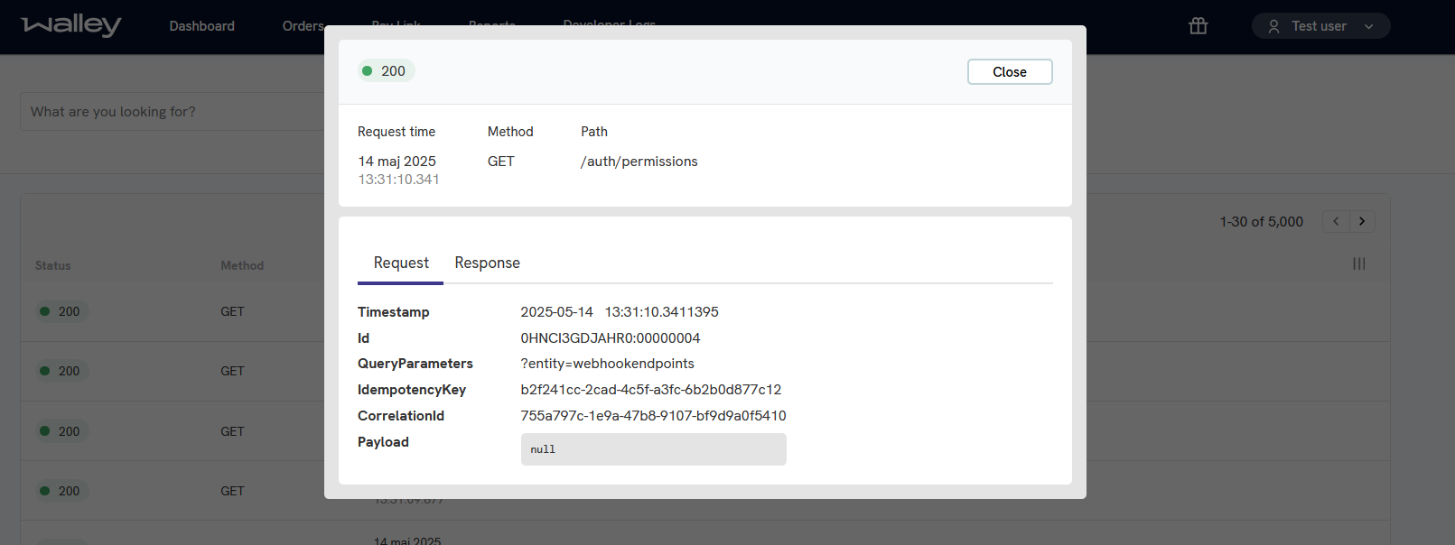 Developer Log detailed view